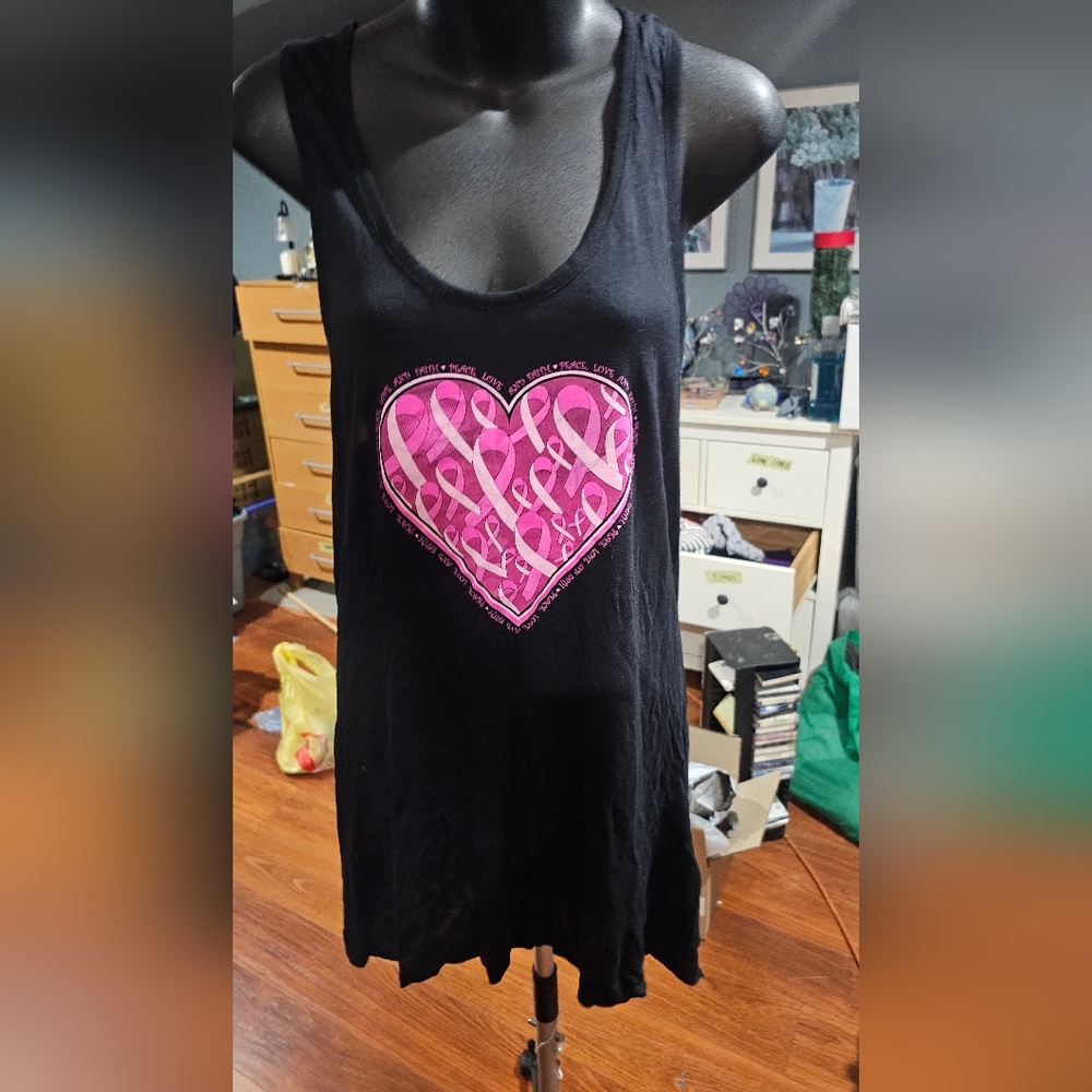 Southern Breeze Black Tank Top with Pink Heart